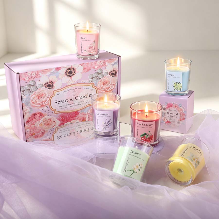 아로마테라피 향초 선물 세트 6가지 다른 향의 유리병  - Home Fragrance Gift 리뷰 및 가격